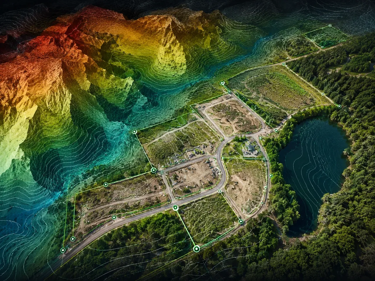GIS terrain visualization with layered elevation analysis